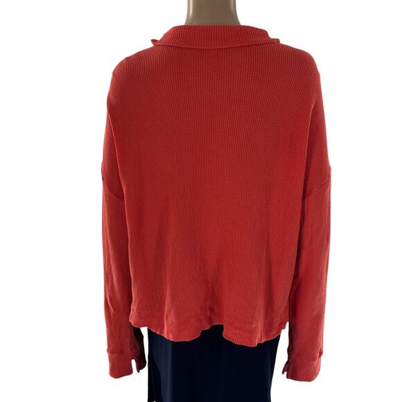 Kule Orange Red Rosewell Waffle Knit Cotton Quarter Zip Pullover - Picture 8 of 11